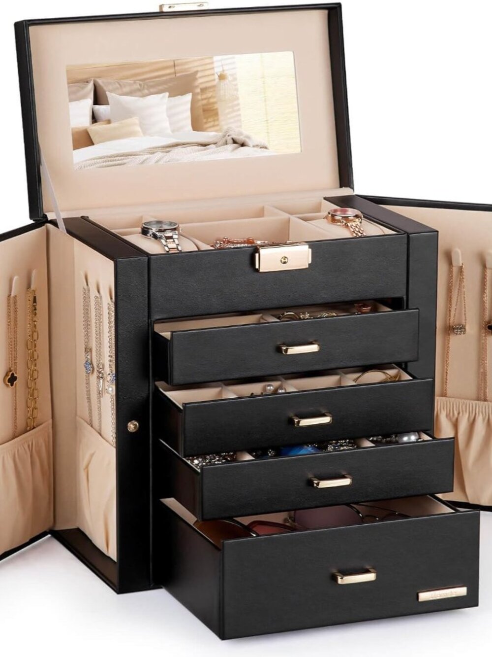 Elegant Lockable Jewelry & Watch Organizer with Mirror